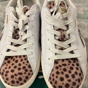 Puma White and Brown Sneakers with Animal Print
